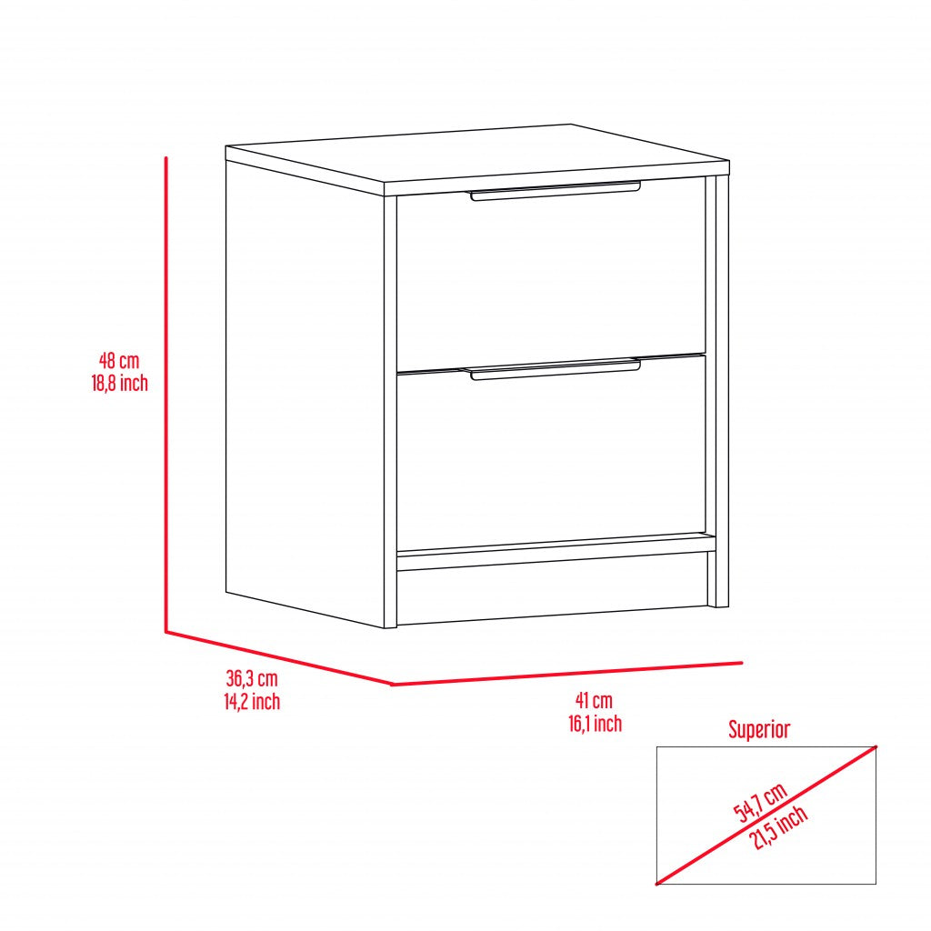 Black Open Compartment Two Drawer Nightstand