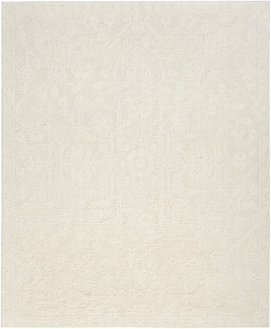 Rectangular cream rug with subtle, intricate Persian-inspired pattern; soft woven texture for neutral decor.