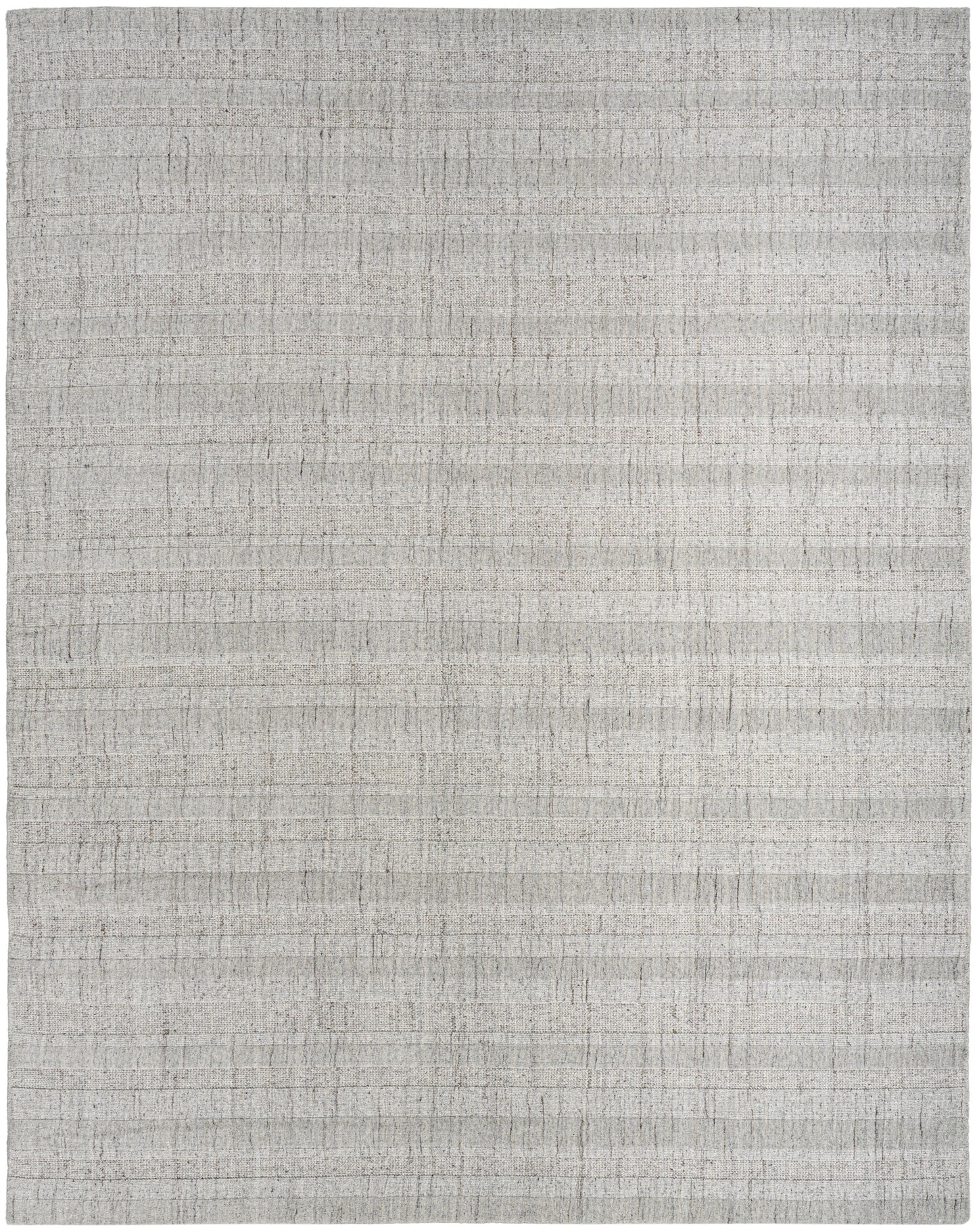 Light gray woven area rug with subtle horizontal stripe texture, 10' x 14'.