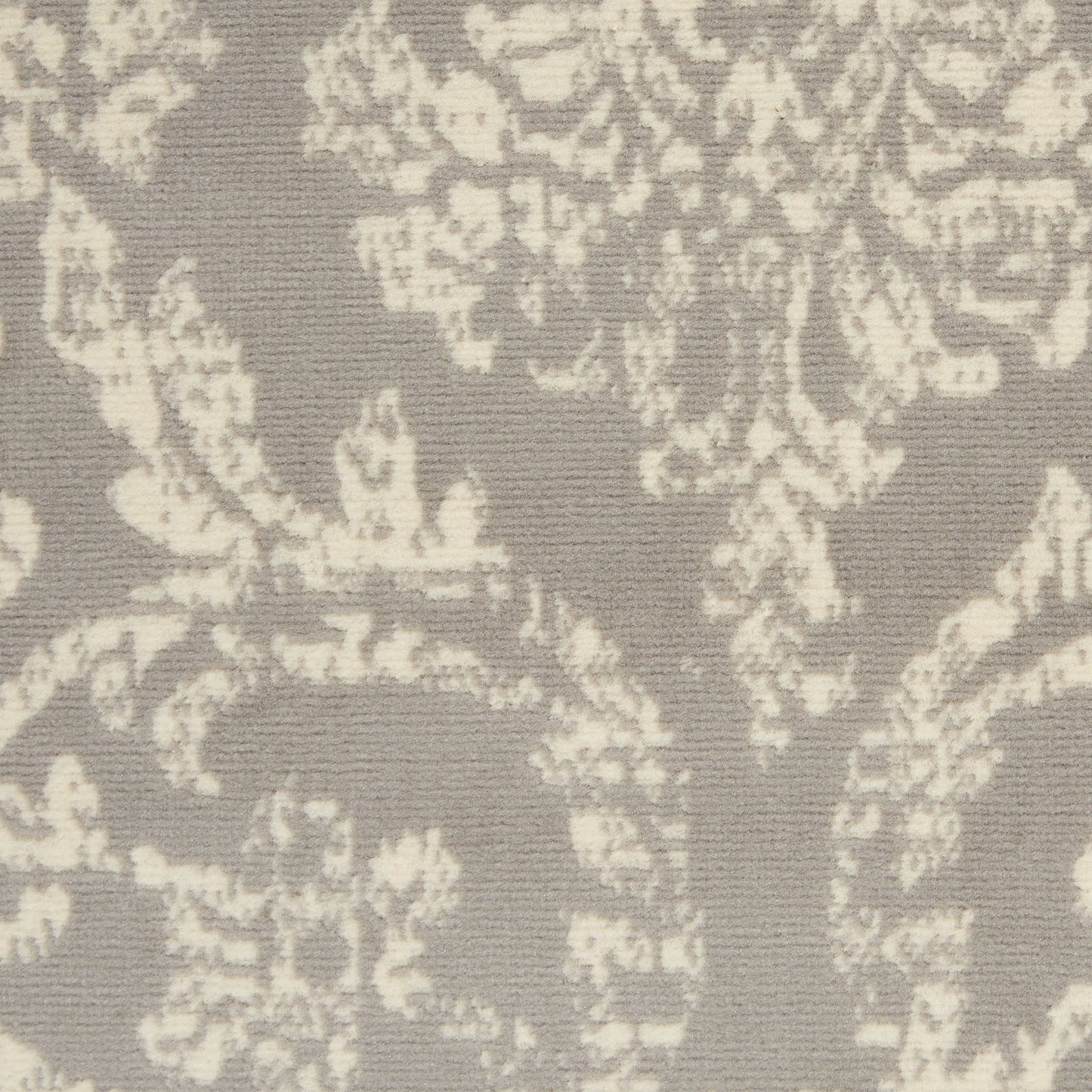 Taupe rug with ivory damask floral pattern, jacquard weave (4' x 6').