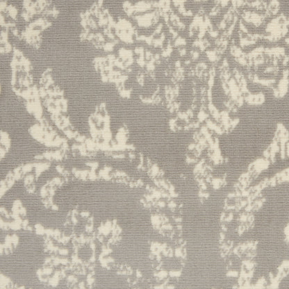 Taupe rug with ivory damask floral pattern, jacquard weave (4' x 6').