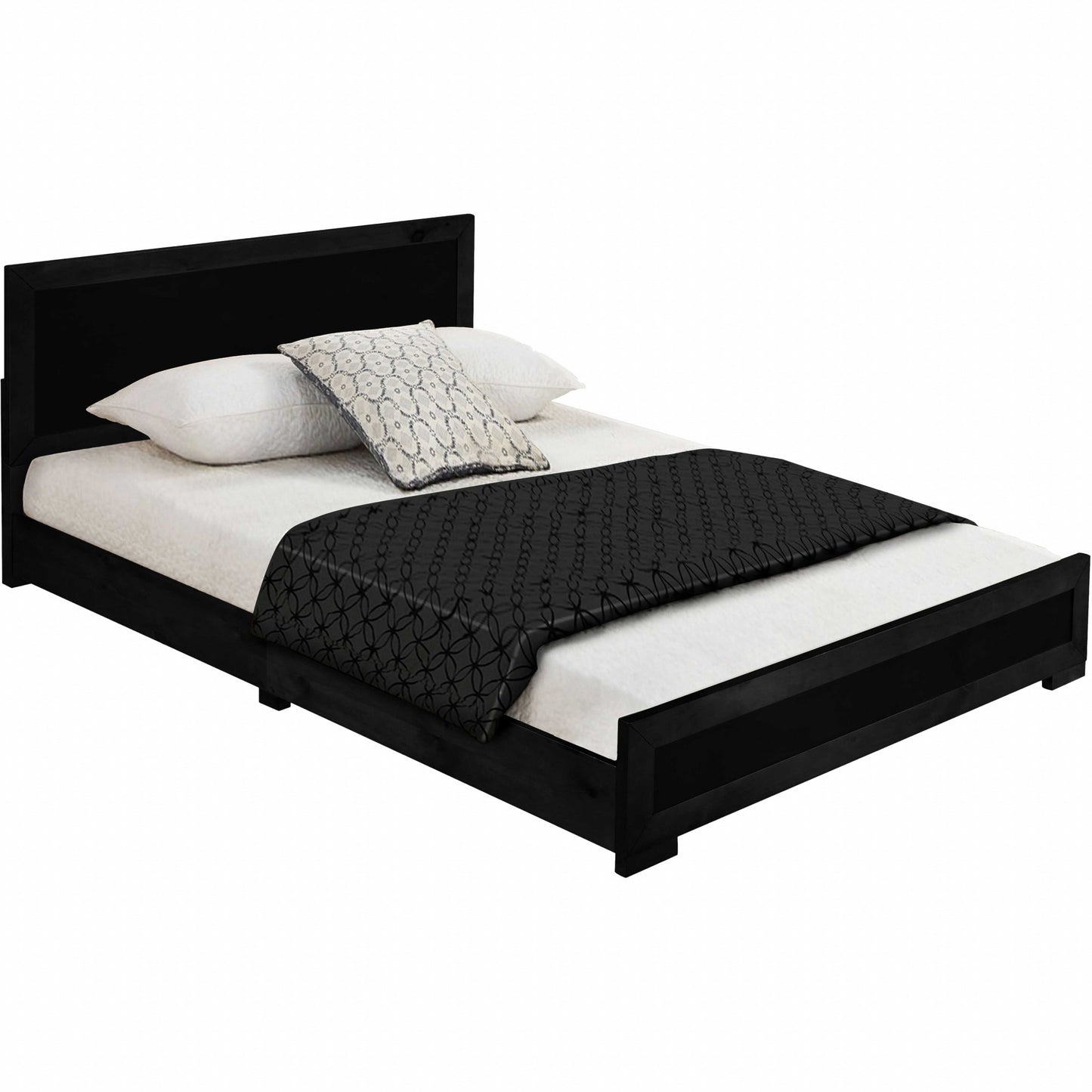 Moma Black Wood Platform Queen Bed With Two Nightstands