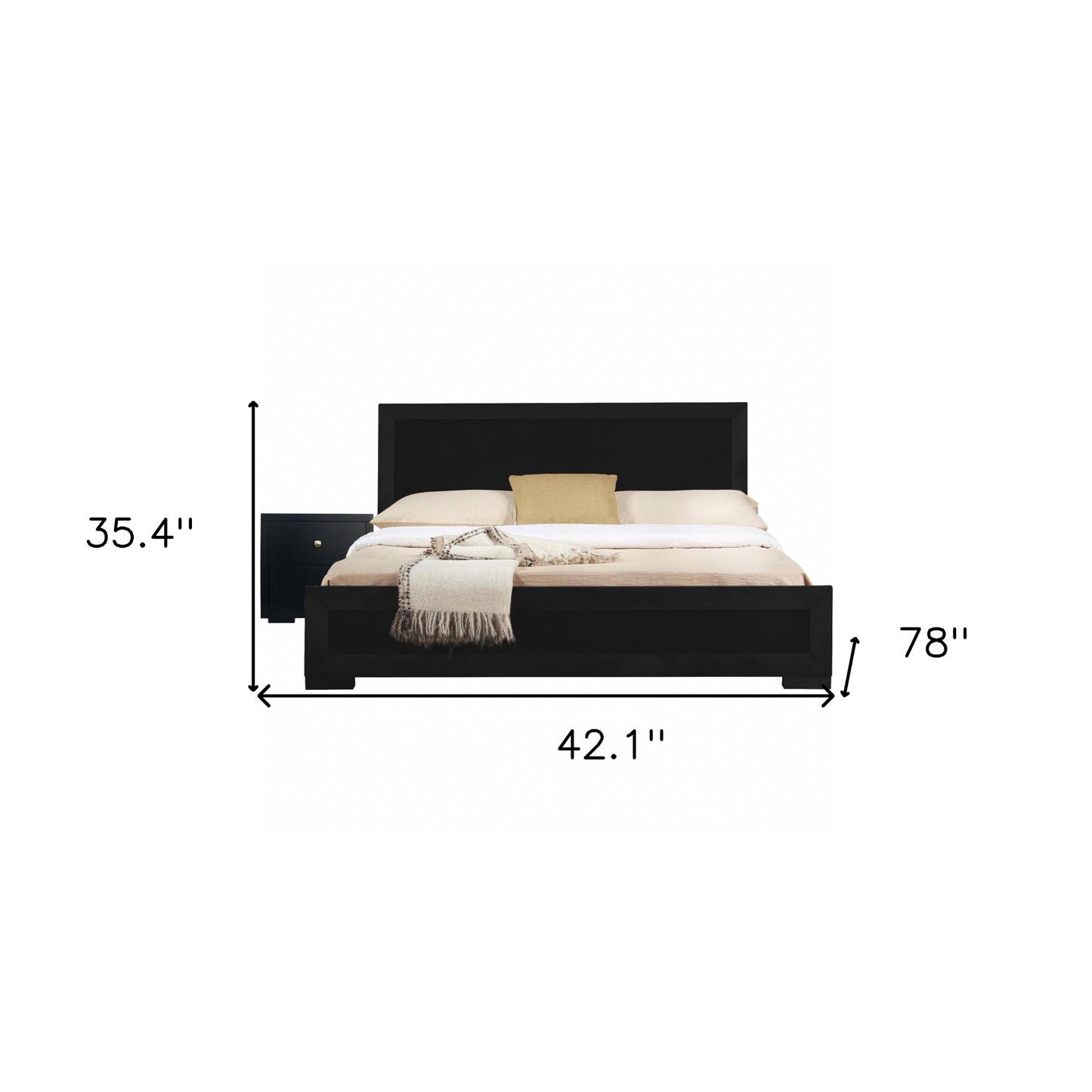 Moma Black Wood Platform Full Bed With Nightstand