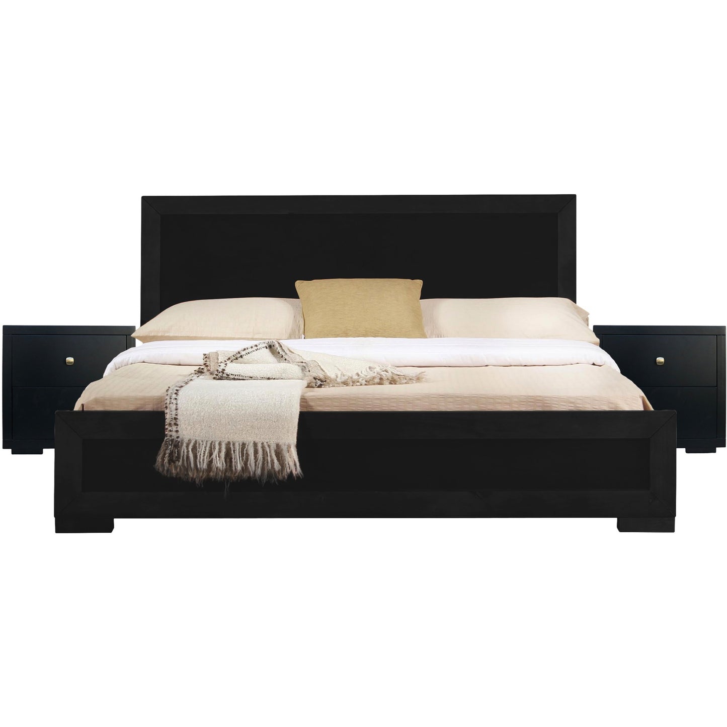 Moma Black Wood Platform Full Bed With Nightstand