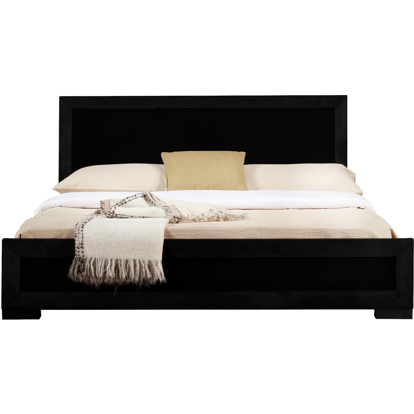 Moma Black Wood Platform Queen Bed With Two Nightstands