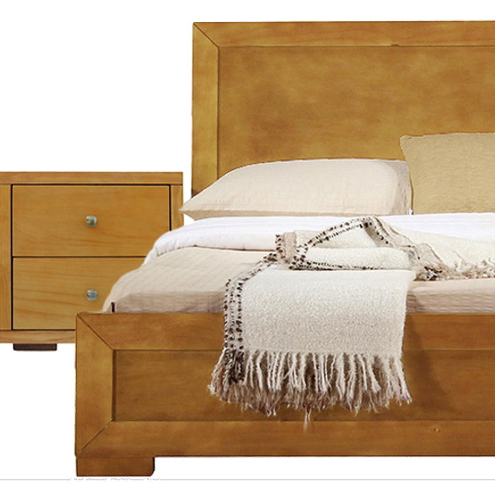 Moma Oak Wood Platform Queen Bed With Two Nightstands