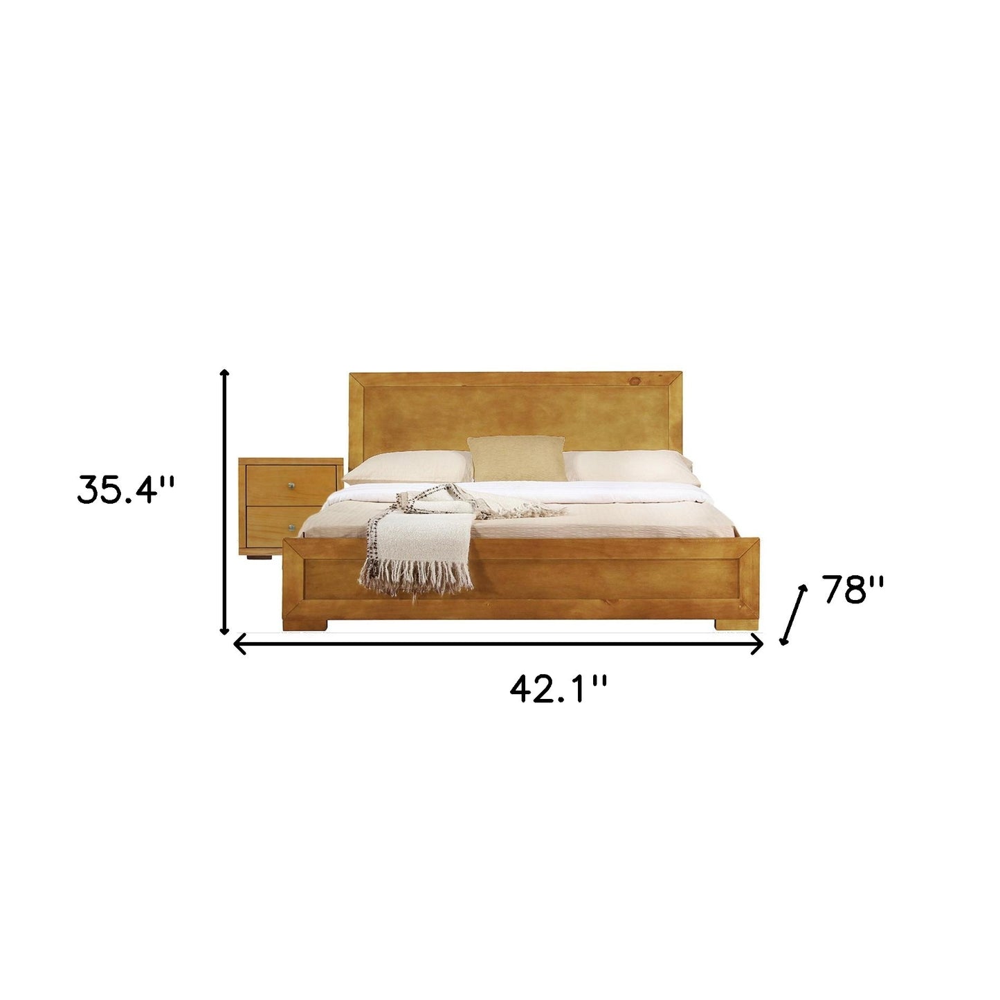 Moma Oak Wood Platform Queen Bed With Two Nightstands