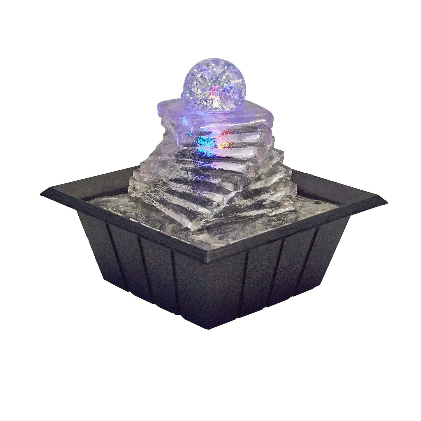 8" Clear Polyresin Ice Design Tabletop Fountain With LED