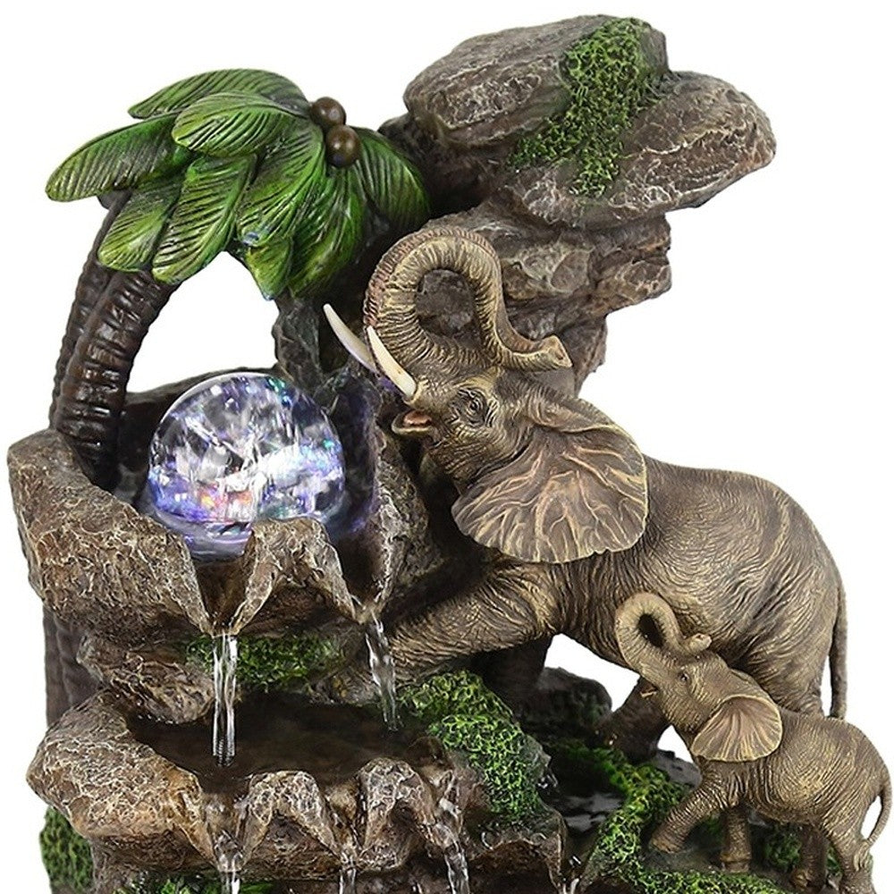 11" Gray  Polyresin Elephant Tabletop Fountain with Light
