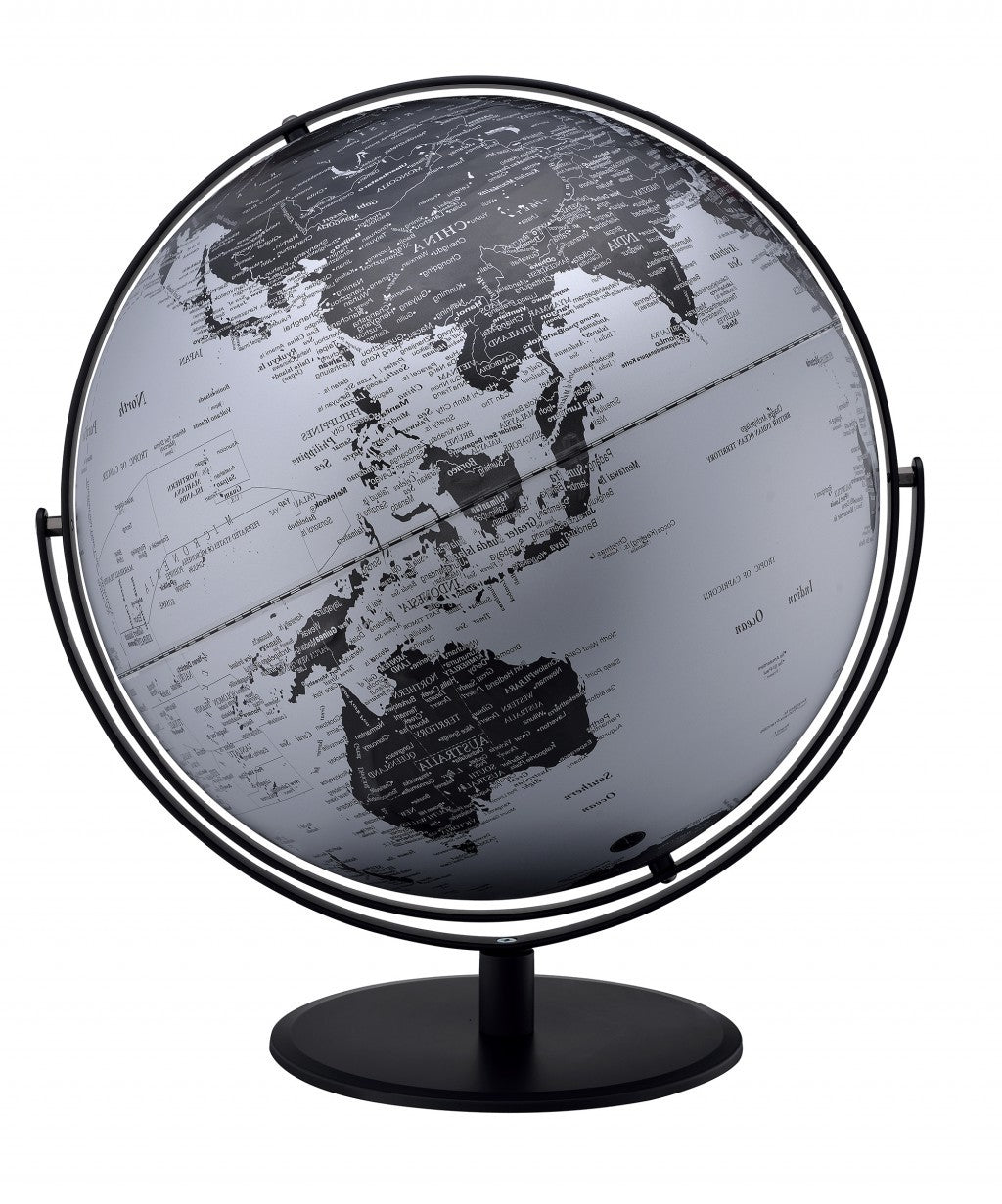 21" Black And Silver Modern Polyresin Globe