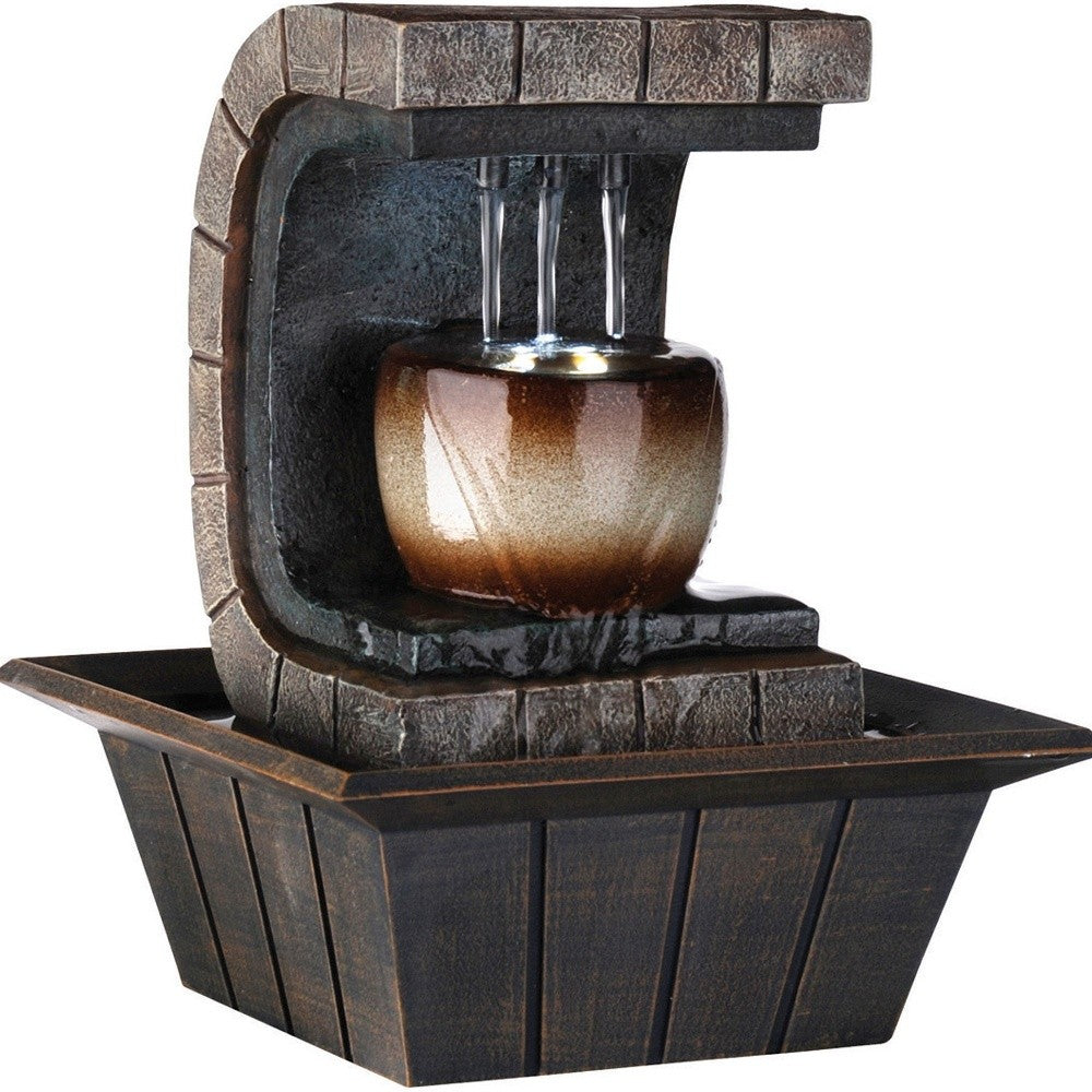 10" Brown Textured Polyresin Tabletop Fountain with LED Light