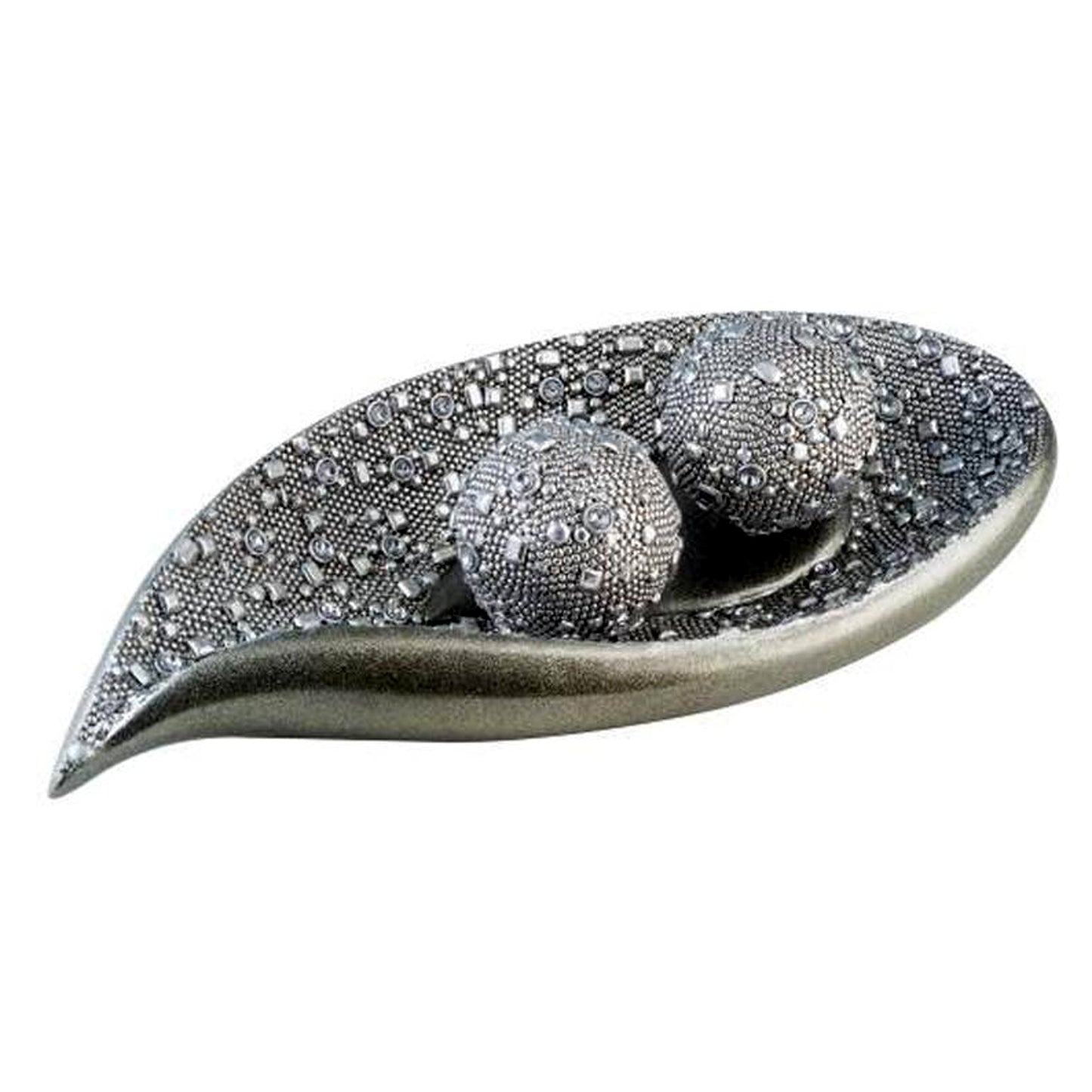 6" Silver Long Polyresin Decorative Bowl With Orbs
