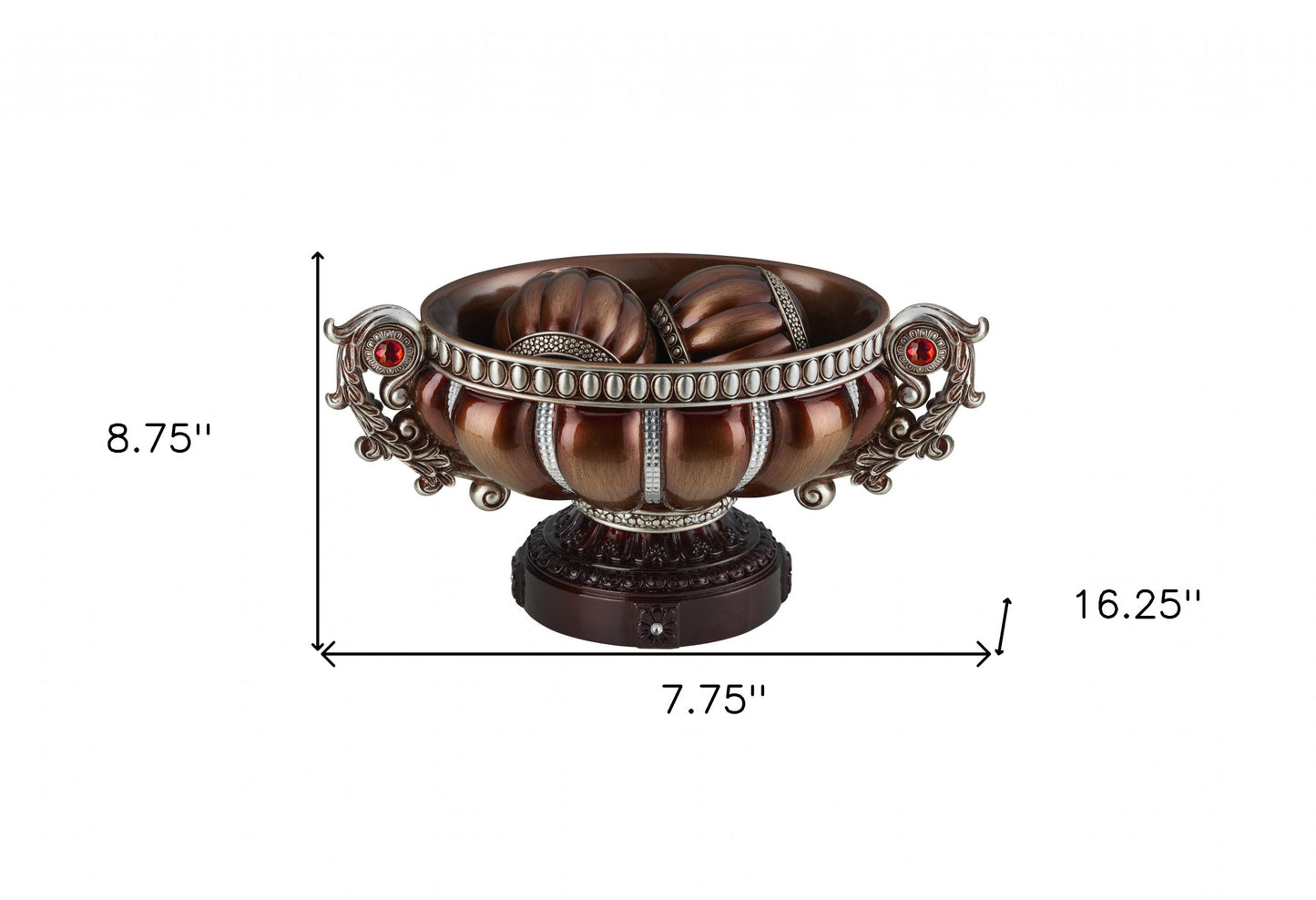 9" Reddish Bronze And Silver Polyresin Decorative Bowl With Orbs