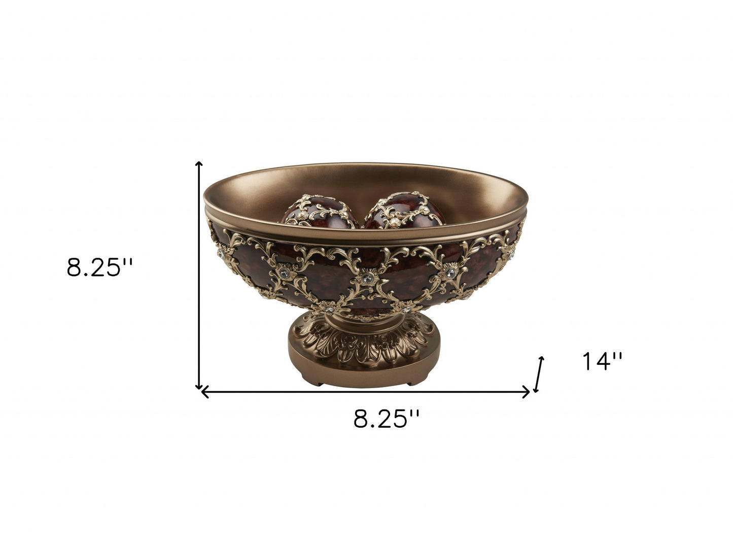 8" Matte Gold and Bling Polyresin Decorative Bowl With Orbs