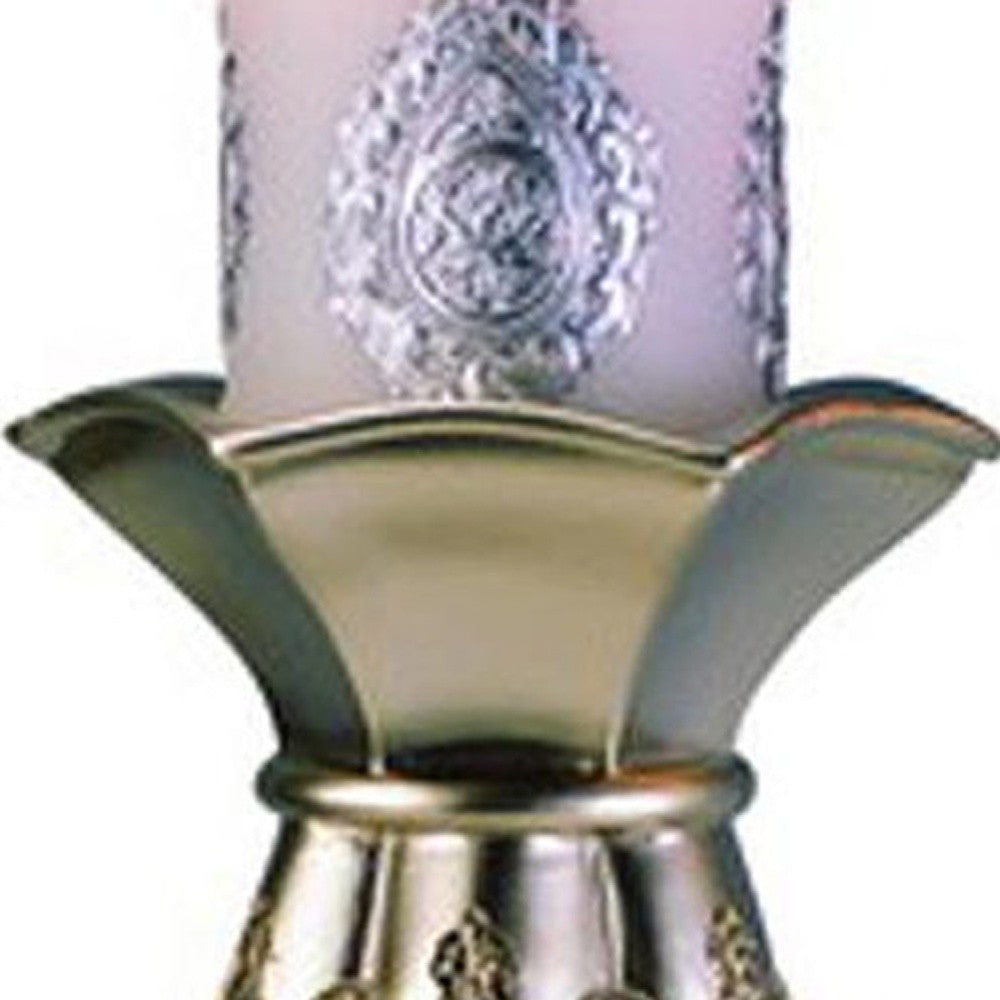 Set Of Two Silver Tabletop Pillar Candle Holders