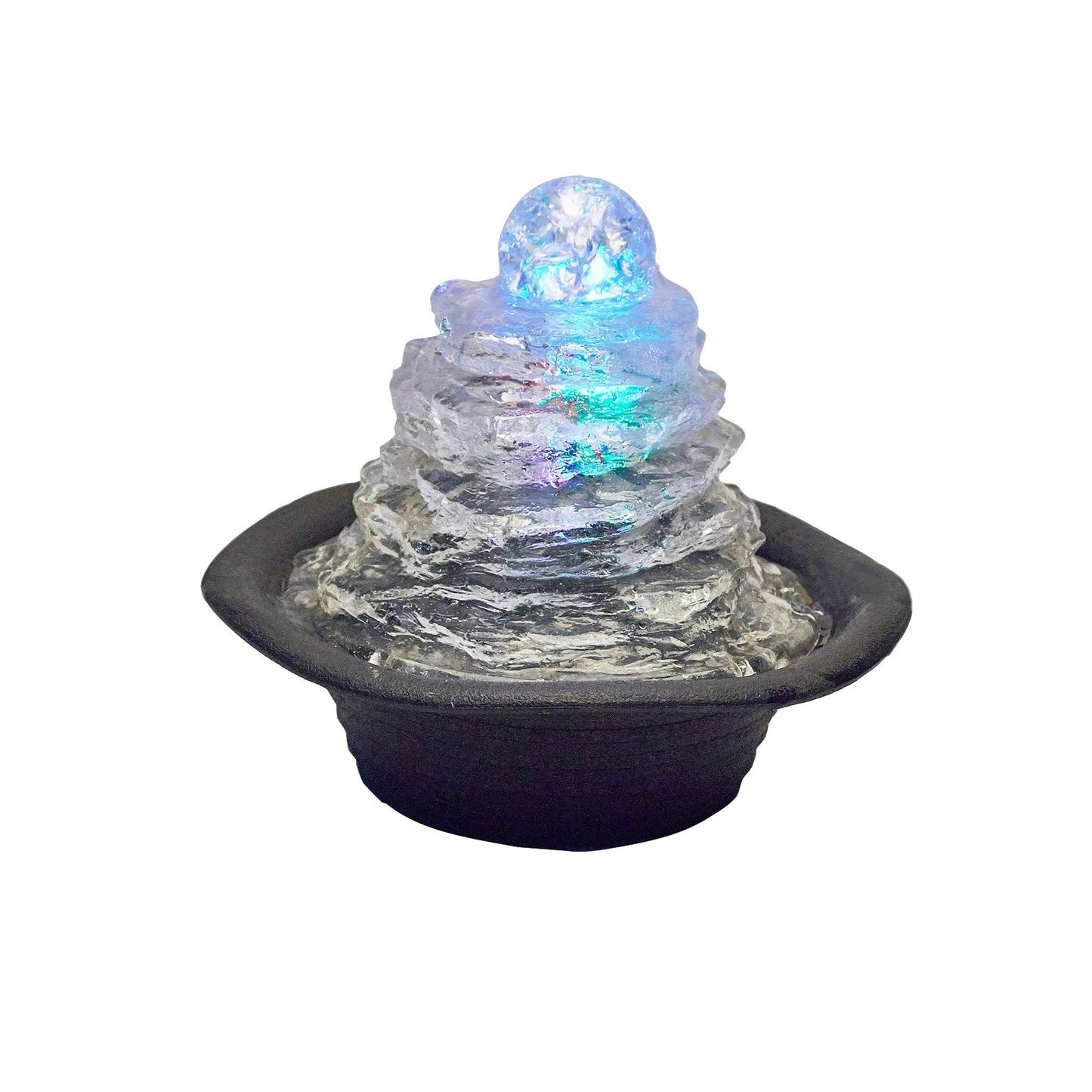 8" Clear Polyresin Tabletop Fountain With LED