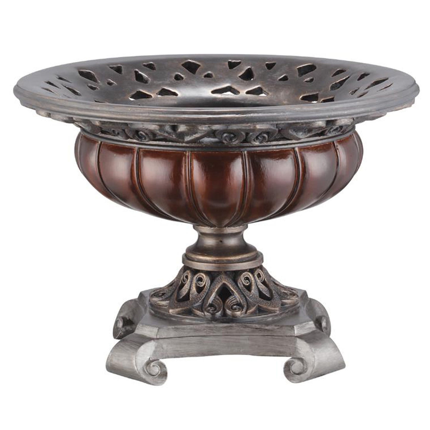 9" Silver and Bronze Polyresin Decorative Centerpiece Pedestal Bowl