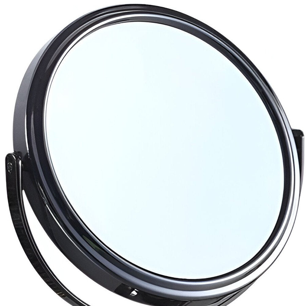 9" Black Round Metal Framed Makeup Shaving Tabletop Mirror