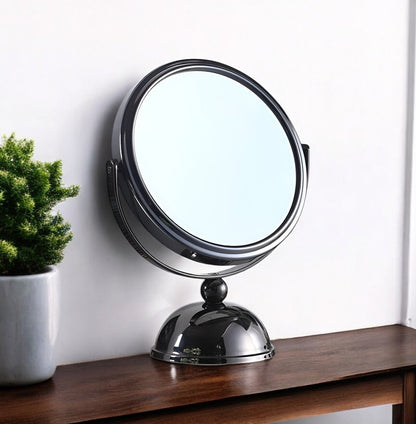 9" Black Round Metal Framed Makeup Shaving Tabletop Mirror