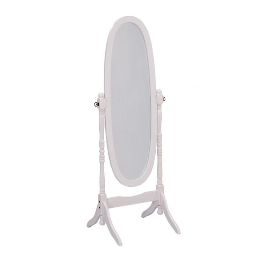 60" White Oval Wood Framed Freestanding Cheval Mirror