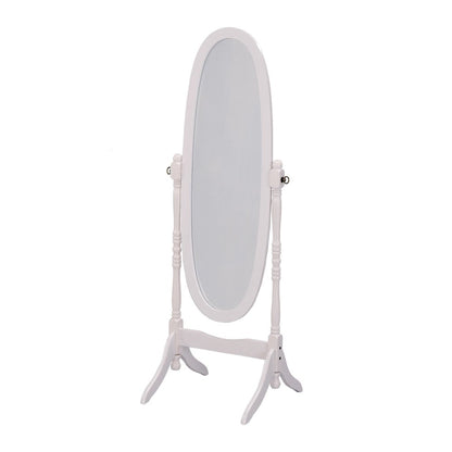 60" White Oval Wood Framed Freestanding Cheval Mirror