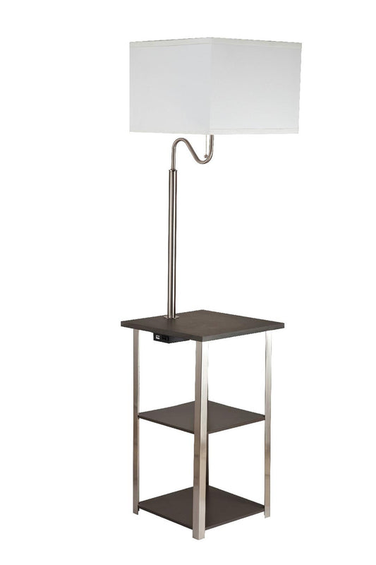 58" Steel Tray Table Floor Lamp With White Square Shade