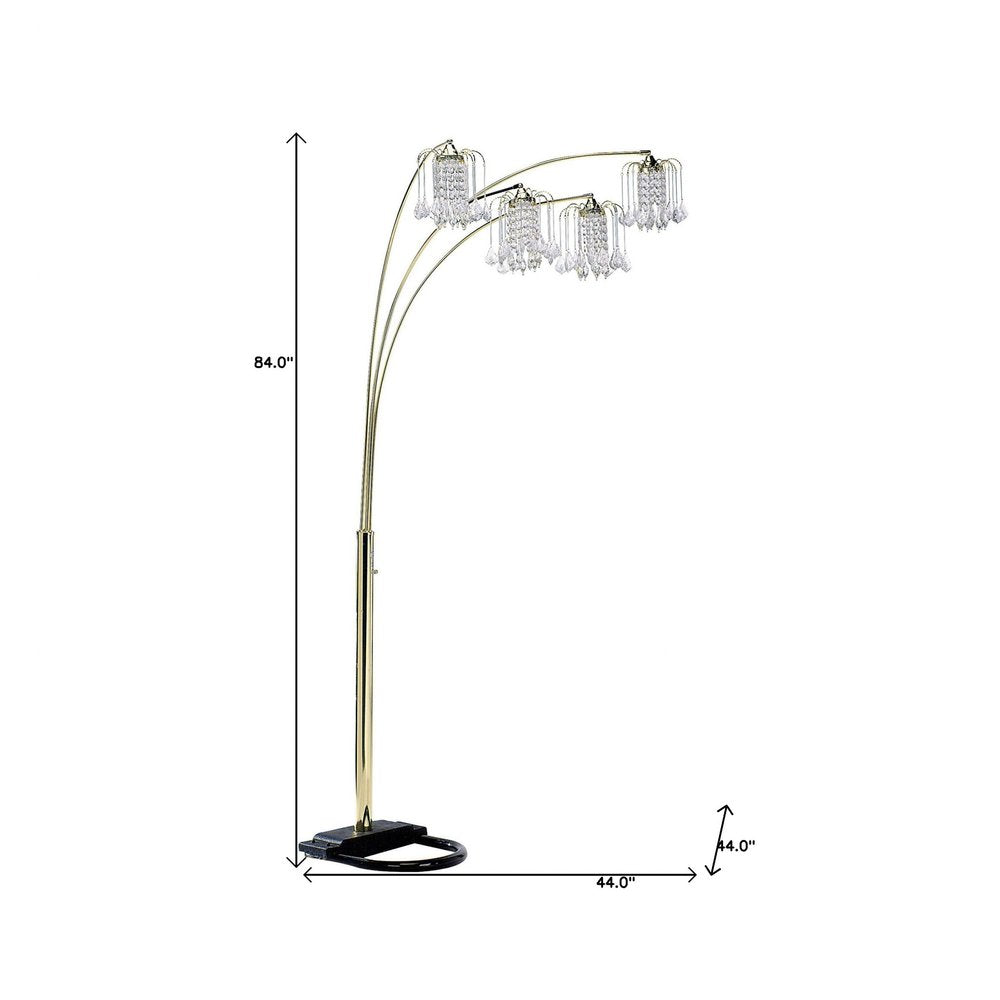 84" Gold Four Light Tree Floor Lamp With Clear Glass Novelty Shade