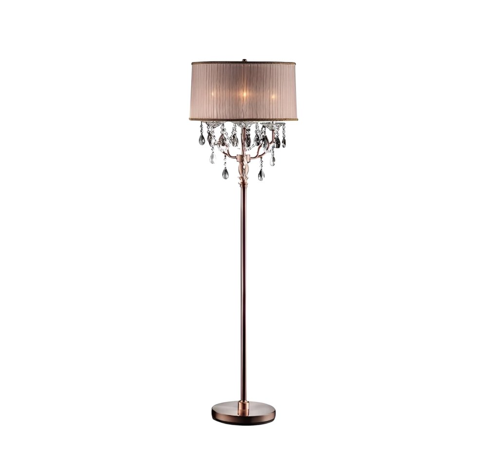 62" Silver Three Light Candelabra Floor Lamp With Pink Fabric Drum Shade