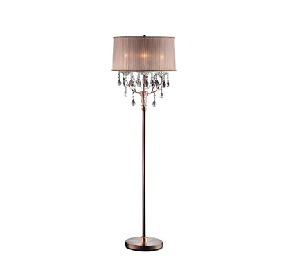 62" Silver Three Light Candelabra Floor Lamp With Pink Fabric Drum Shade