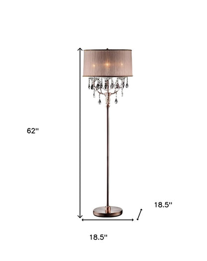 62" Silver Three Light Candelabra Floor Lamp With Pink Fabric Drum Shade