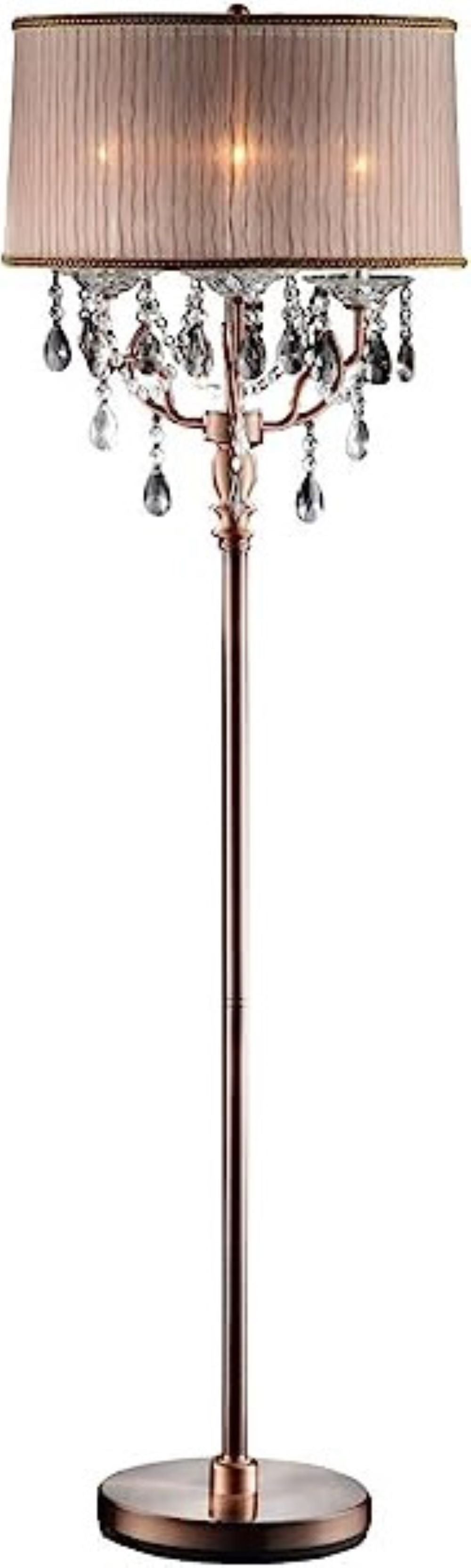 62" Steel Three Light Candelabra Floor Lamp With Silvery Pink Drum Shade