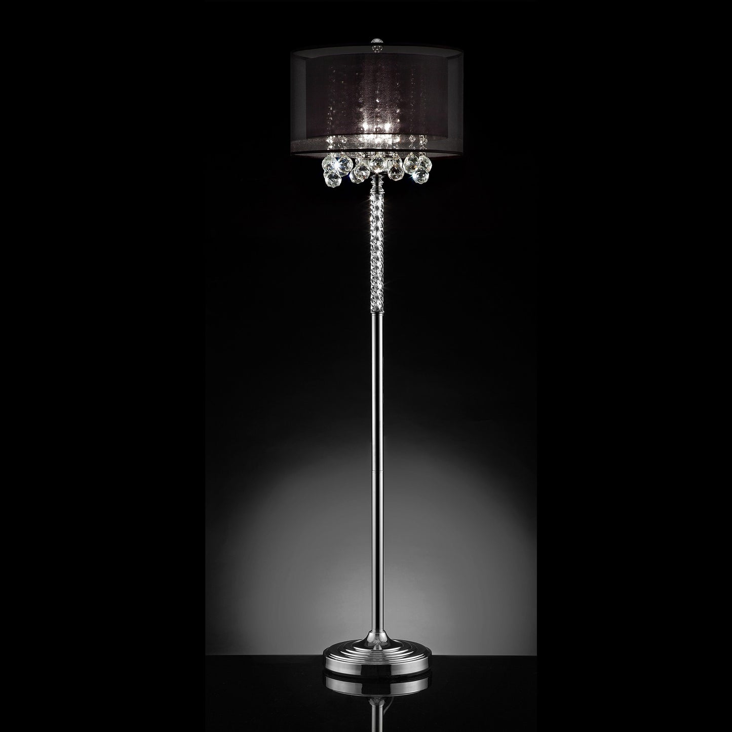 Contempo Silver Floor Lamp with Black Shade and Crystal Accents