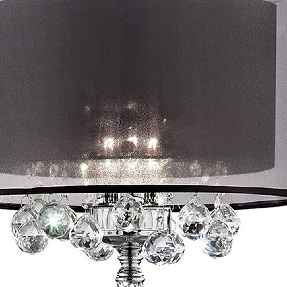 Contempo Silver Floor Lamp with Black Shade and Crystal Accents