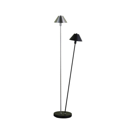 48" Black And Silver Two Light LED Novelty Floor Lamp With Black And Silver Metal Empire Shade