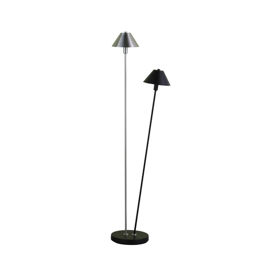 48" Black And Silver Two Light LED Novelty Floor Lamp With Black And Silver Metal Empire Shade