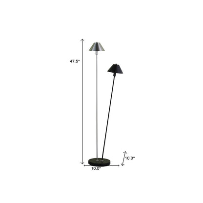 48" Black And Silver Two Light LED Novelty Floor Lamp With Black And Silver Metal Empire Shade