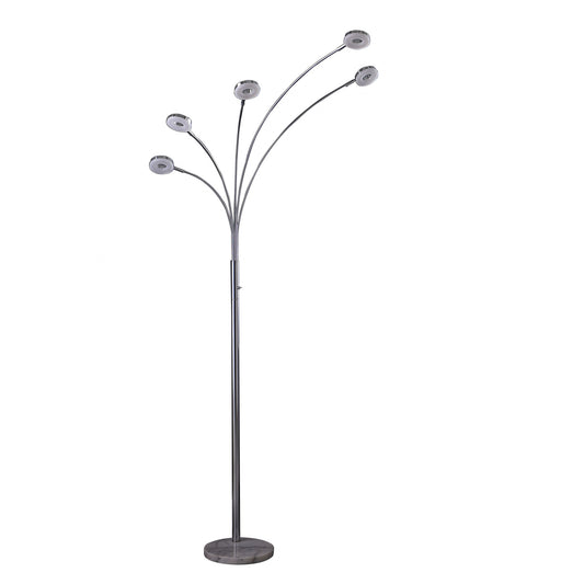 80" Silver 5 Light Contempo Arc LED Floor Lamp