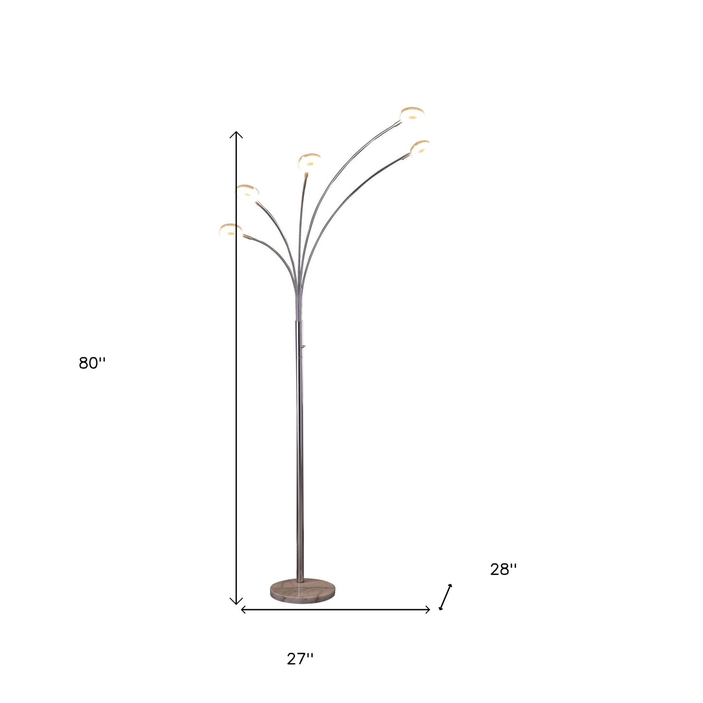 80" Silver 5 Light Contempo Arc LED Floor Lamp