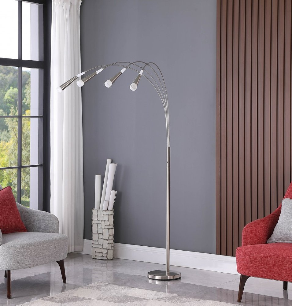 72" Silver Four Light LED Arc Floor Lamp With White