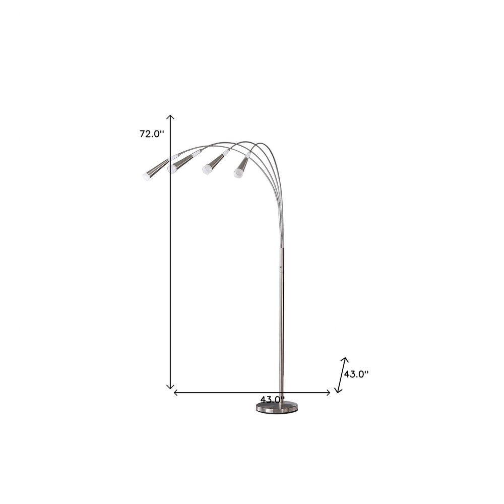 72" Silver Four Light LED Arc Floor Lamp With White