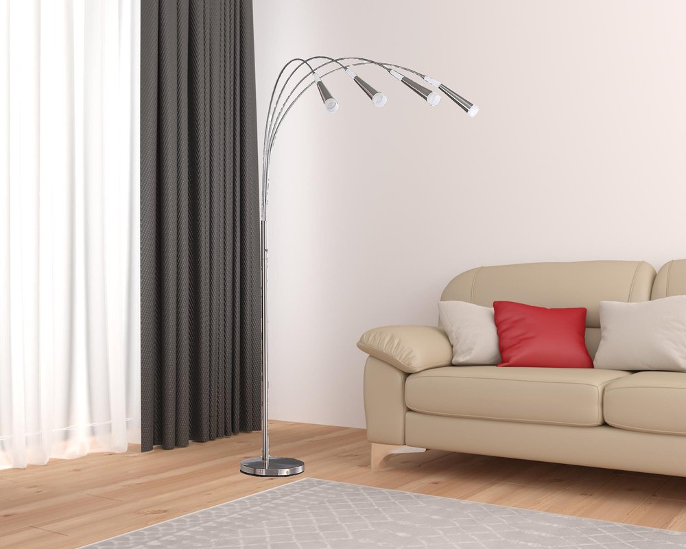 72" Silver Four Light LED Arc Floor Lamp With White