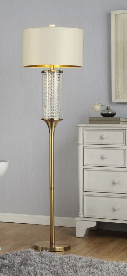 62" Gold Column Floor Lamp With Off White Metal Drum Shade