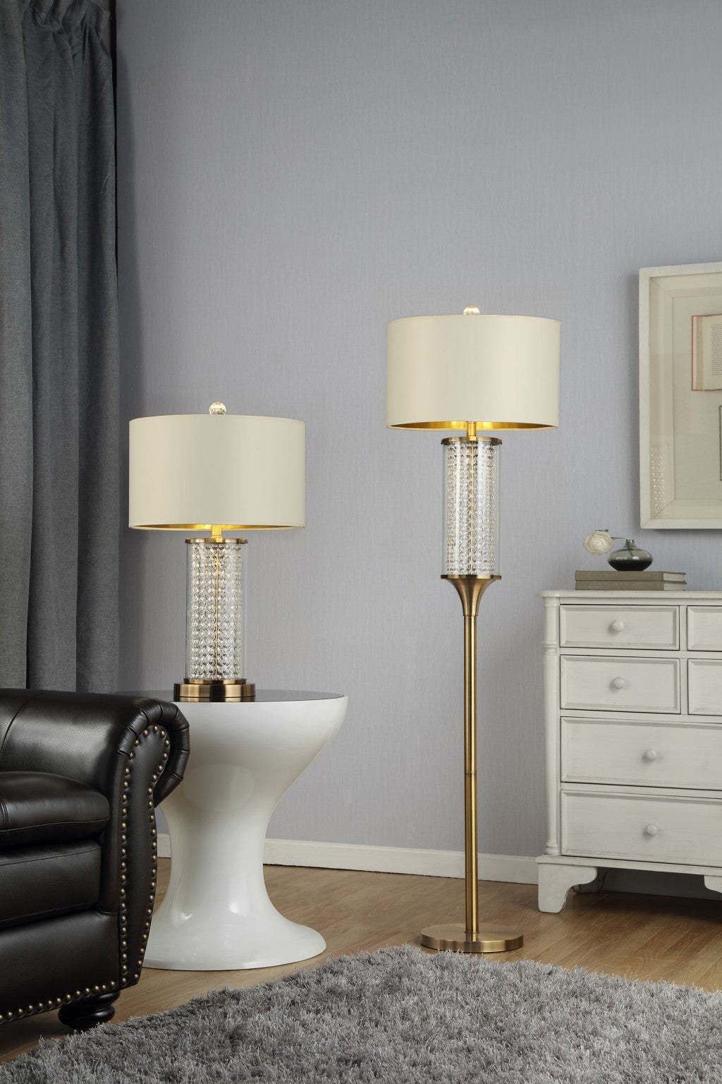 62" Gold Column Floor Lamp With Off-White Drum Shade