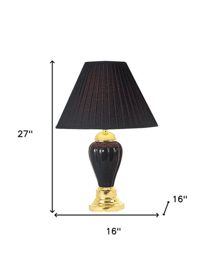 27" Ivory and Gold Ceramic Urn Table Lamp With Off White Empire Shade