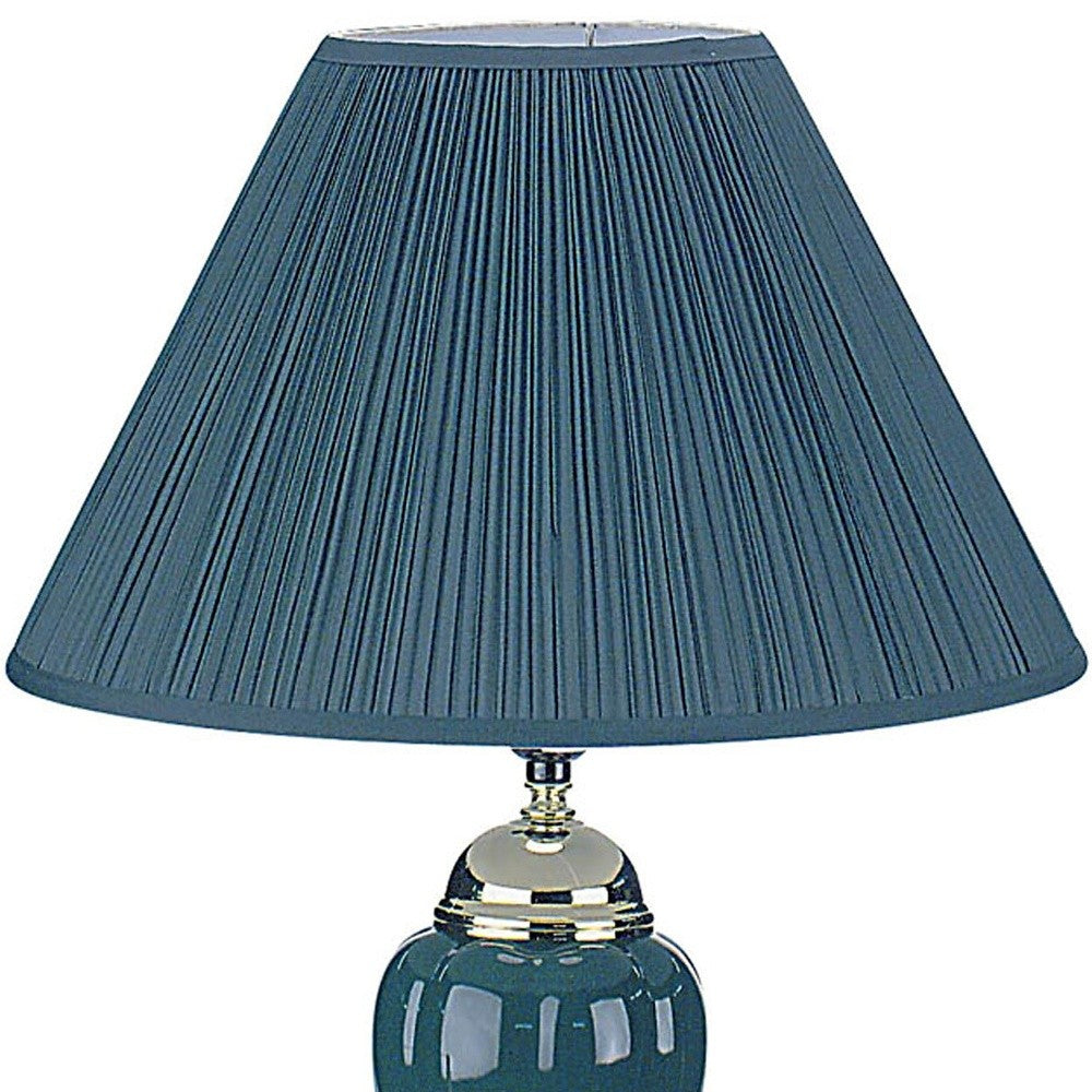 27" Teal Blue and Gold Ceramic Urn Table Lamp With Teal Blue Empire Shade