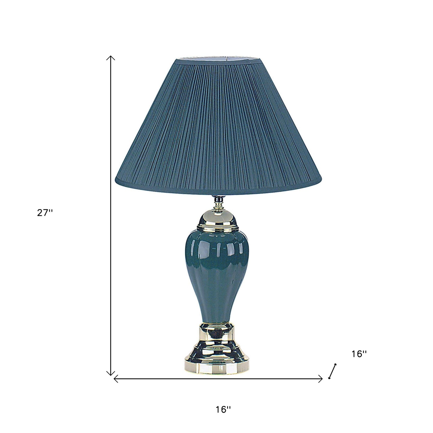 27" Teal Blue and Gold Ceramic Urn Table Lamp With Teal Blue Empire Shade