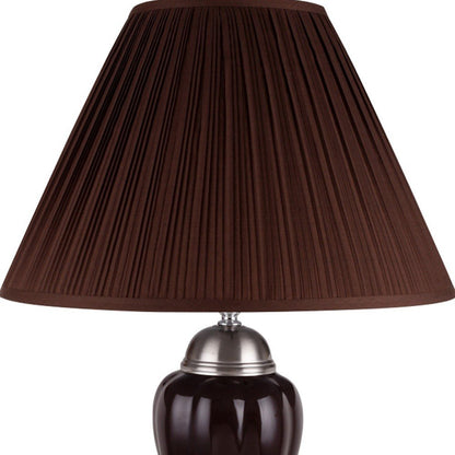 27" Ivory and Silver Ceramic Urn Table Lamp With White Empire Shade