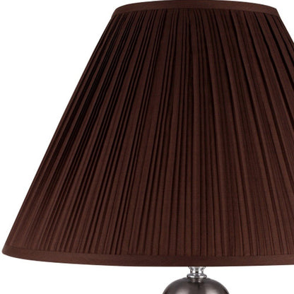 27" Ivory and Silver Ceramic Urn Table Lamp With White Empire Shade