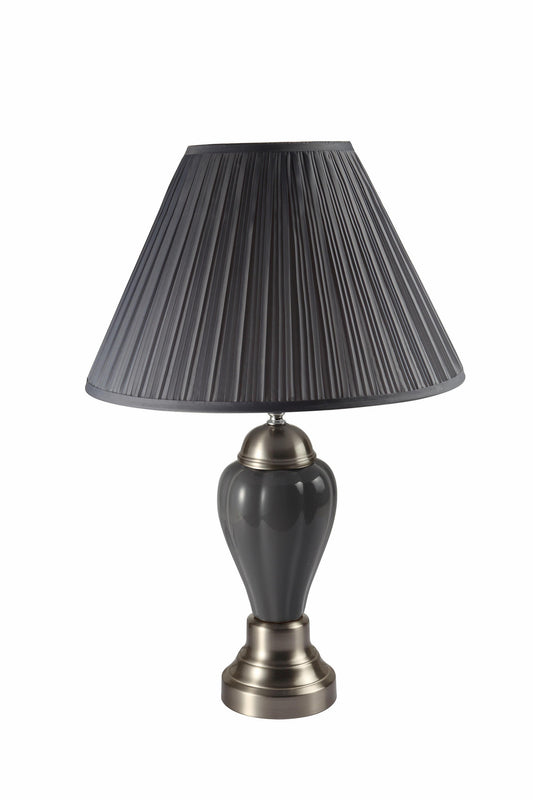 27" Gray and Silver Metal Urn Table Lamp With Gray Empire Shade