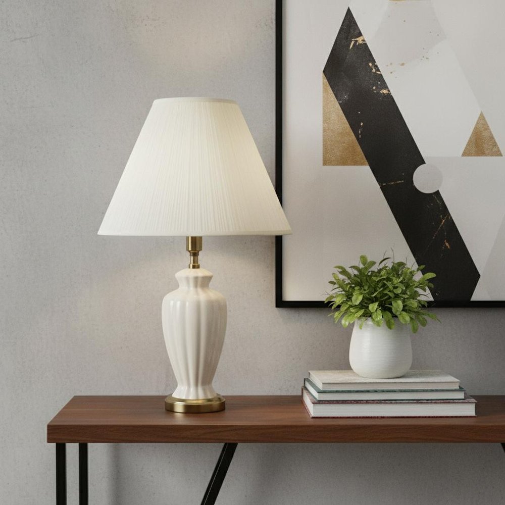 26" Gold Urn Bedside Lamp With Empire Shade